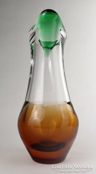 1Q924 Jan Beranek borostyánsárga zöld fújt művészi üveg váza 27 cm