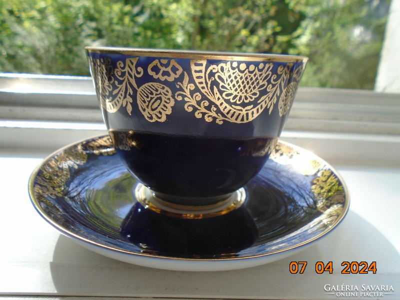 Brand new cobalt gold Soviet-Russian Lomonosov, former tsarist manufactory, tea cup with coaster