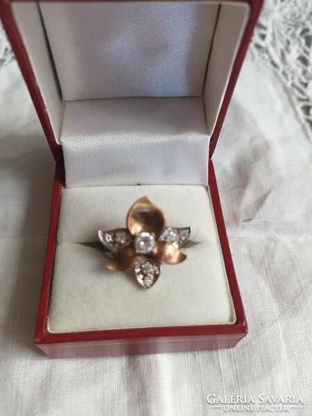 Old handmade silver ring with zirconia, gold-plated for sale!