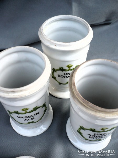 3 drasche porcelain pharmacy jar containers with old painted labels