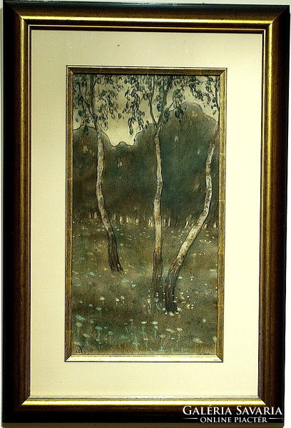 Körösfői Kriesch Aladár (1863 - 1920): Nyíres (szecessziós festmény)