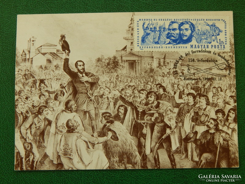 Képeslap, Kossuth toborzóbeszéd, Cegléd; alkalmi bélyegzésekkel, pl. Forradalom és Szabadságharc;