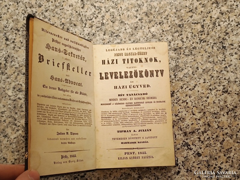Házi ügyvéd és levelező titoknok 1845-ből ( antik jogi könyv )