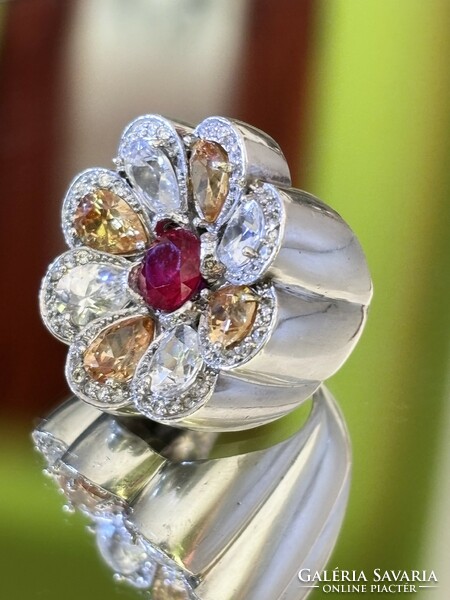 Stunning, monumental, dazzling, solid silver ring