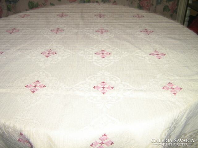 Beautiful embroidered woven damask tablecloth