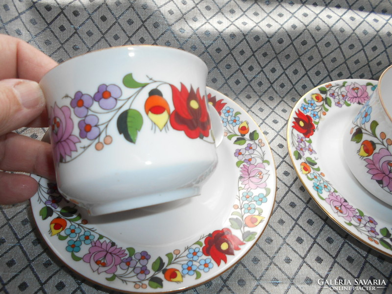 6 Kalocsa hand-painted tea cups + saucers - the price applies to 6 pcs