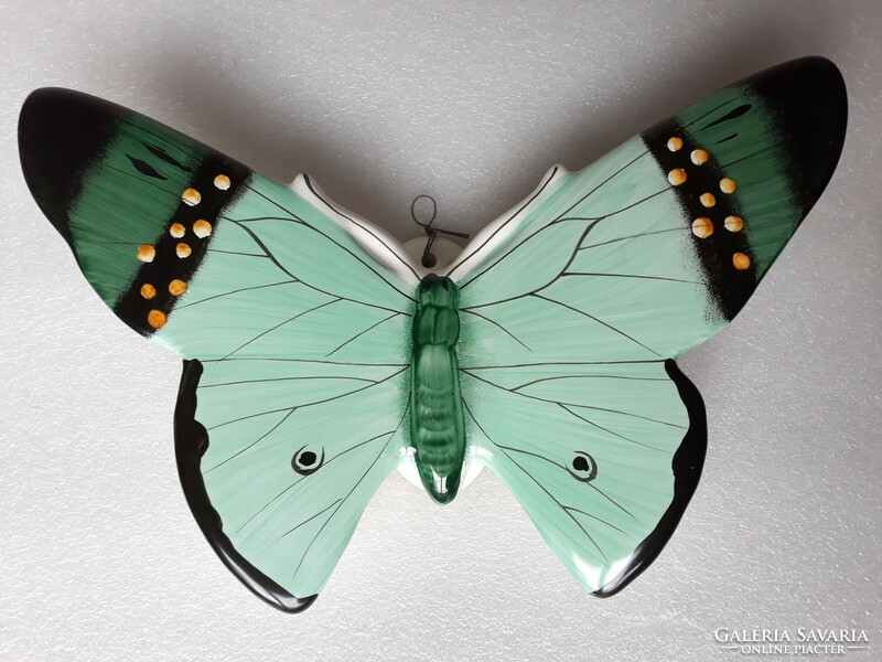 Beautiful giant green ceramic butterfly wall decoration, wall picture, 28.5 cm