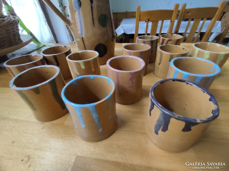 Retro industrial art ceramic water jug with glasses