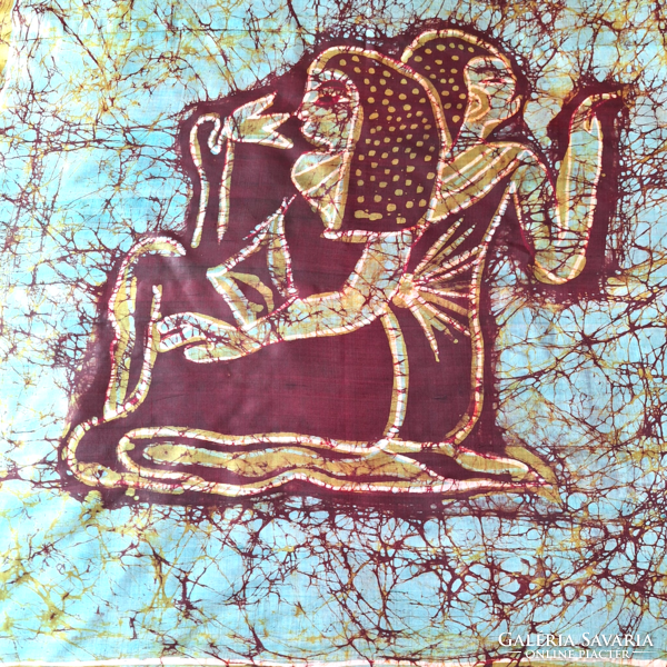 Egyiptomi Selyem kendő, kultikus minta , kézzel szegett (nagy)