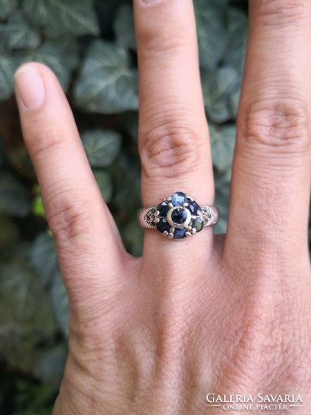 Silver ring with real sapphire stones