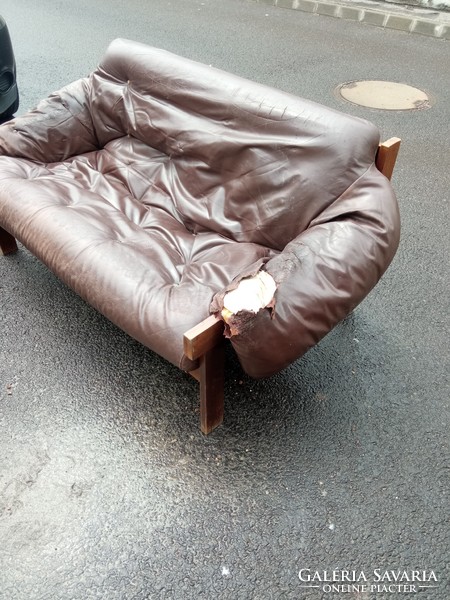 Mid century bőr kanapé, Lafer style, kiegészíthető fotelekkel