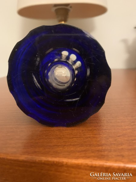 Bidermeier kobalt kék, zománcfestett ûveg pohár