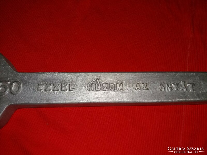 Old humorous workshop wall decoration metal 50's wrench with the inscription 