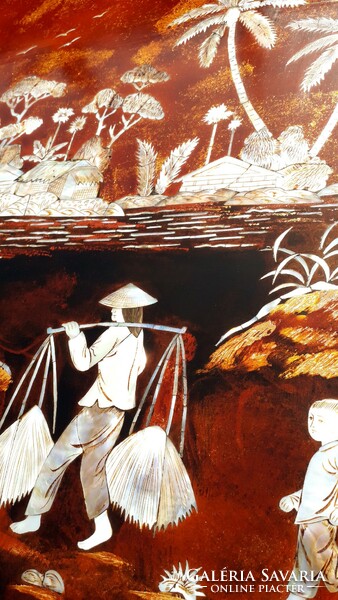 Kínai falikép táblakép gyöngyház berakással 60x40cm.