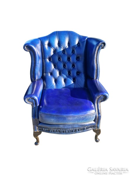 A807 original English chesterfield queen anne winged leather armchair