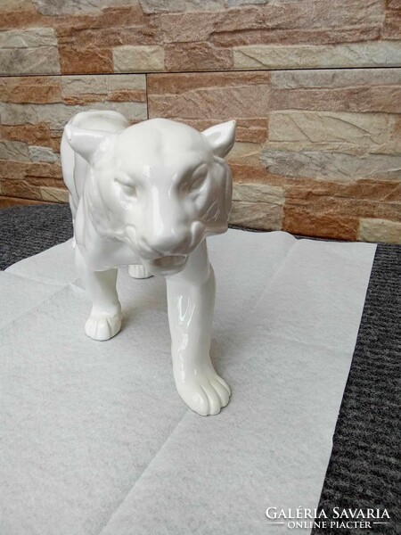 Large art deco white porcelain tiger
