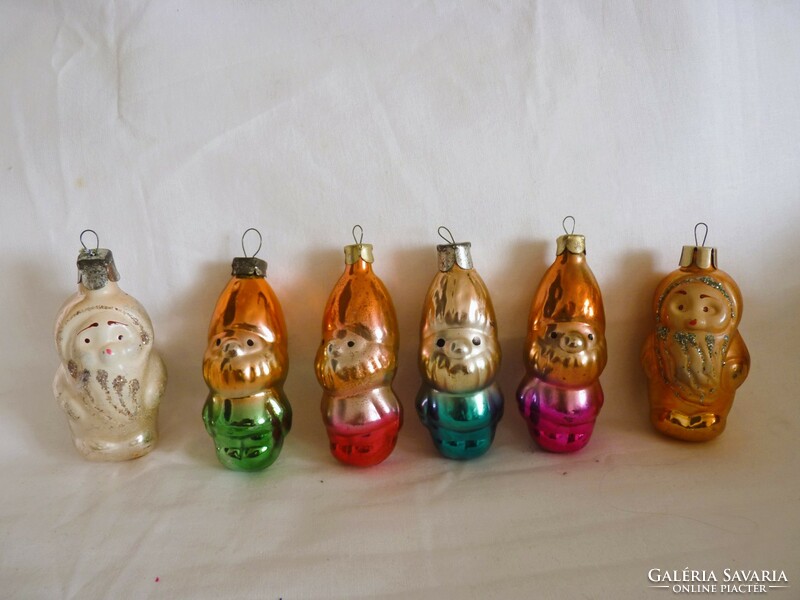 Old glass Christmas tree decorations - 4 gnomes + 2 elves!