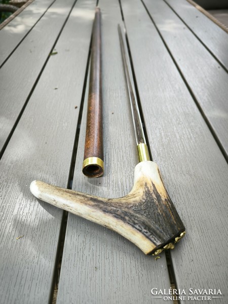 Walking stick walking stick, antler bone with tongs, deer copper decoration, hunting style