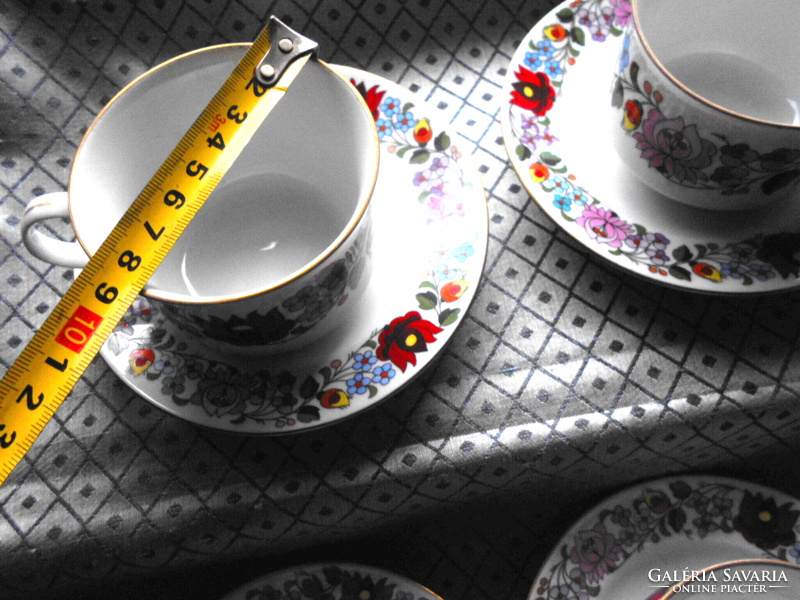 6 Kalocsa hand-painted tea cups + saucers - the price applies to 6 pcs