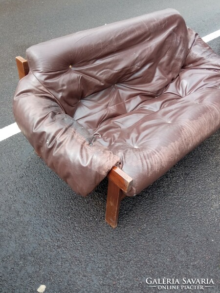 Mid century bőr kanapé, Lafer style, kiegészíthető fotelekkel