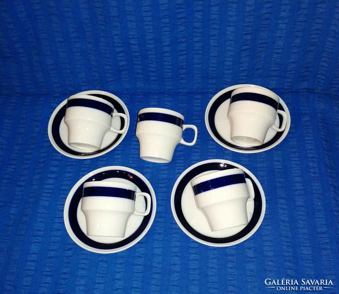 Hollóházi porcelán kék csíkos kávéscsészék (A15)