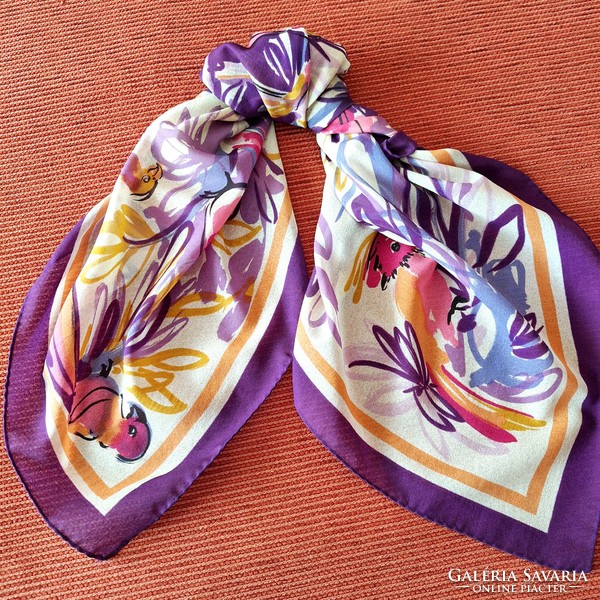 Silky scarf, bird pattern, purple, pink shade. Beautiful!