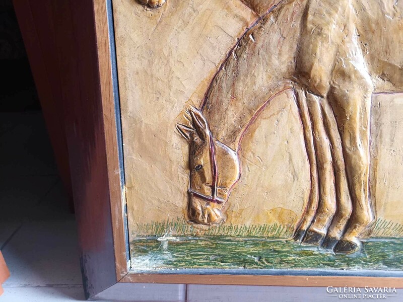Sculptor Samu Katalin ceramic mural - horses - very rare