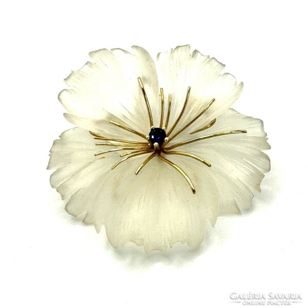 Carved rock crystal flower brooch