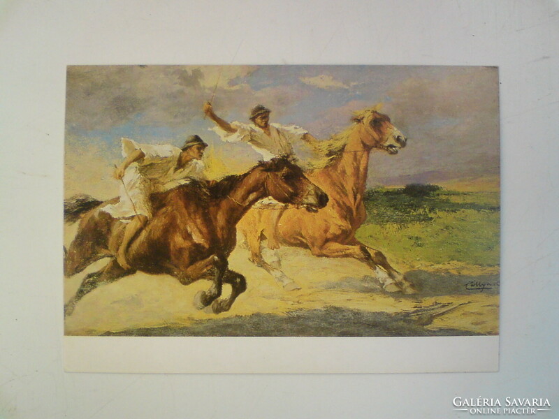 Pállya Celesztin (1864-1948) Legények a lovon. - festmény képeslap