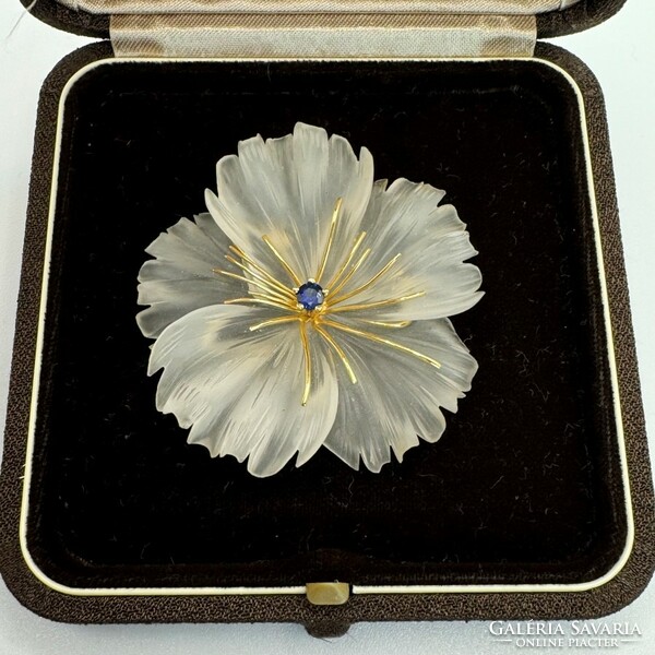 Carved rock crystal flower brooch