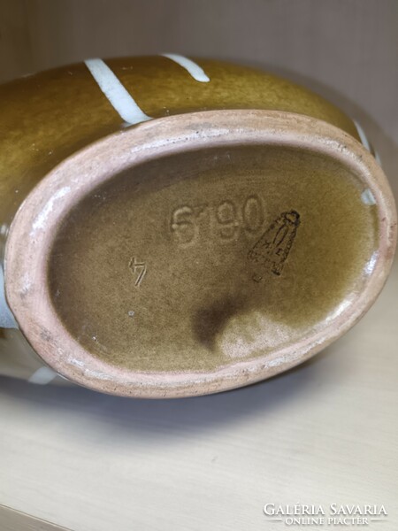 Kravsko flattened ceramic vase with brown glaze