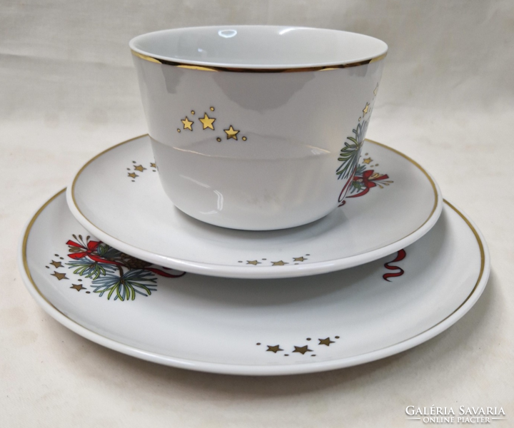 Rare Raven House Christmas pattern gold cone porcelain breakfast set in perfect condition