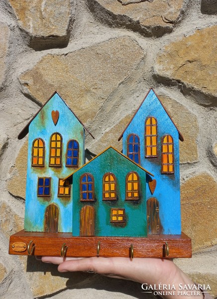 Handmade cottage wall hanger, wall key holder, made of recycled wood