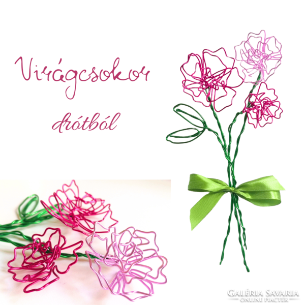 Flower bouquet made of wire - unique eternal flower - floral gift idea for ladies - artificial flower rose, peony