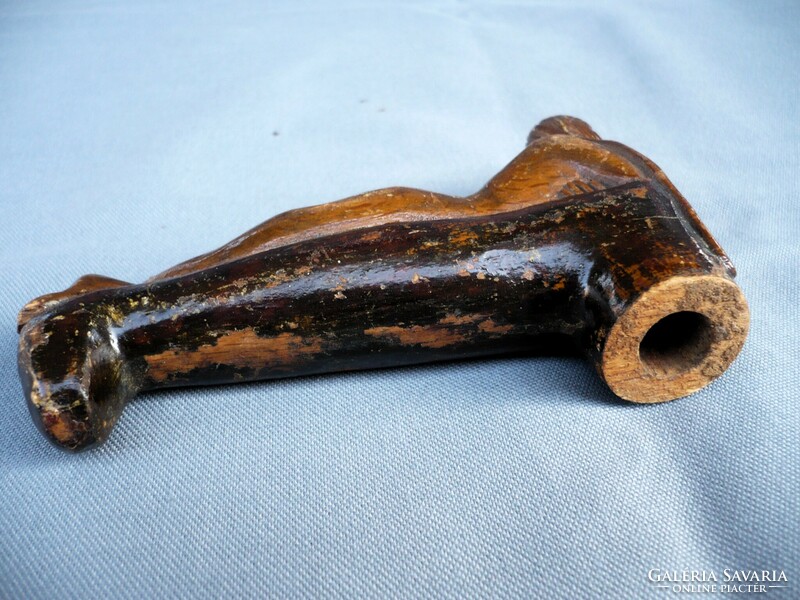 Old erotic naive carved wooden walking stick head folk art