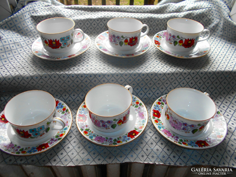 6 Kalocsa hand-painted tea cups + saucers - the price applies to 6 pcs