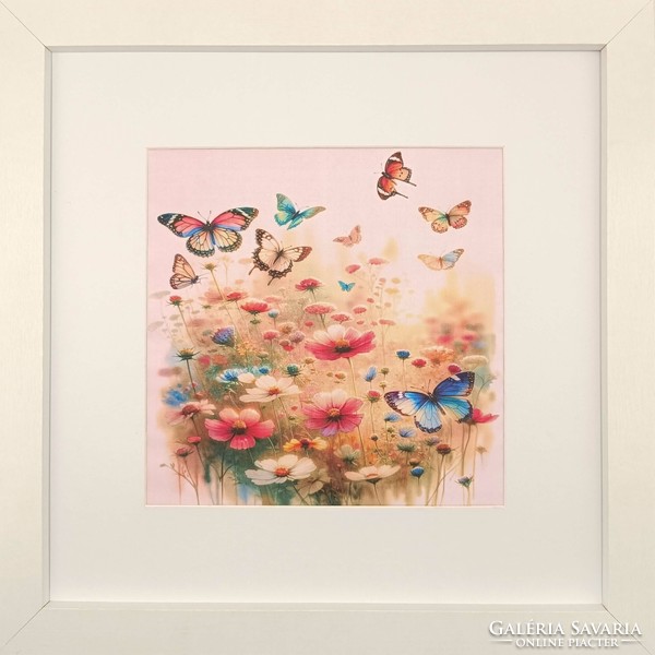 Fairy garden: dance of butterflies - silk wall picture