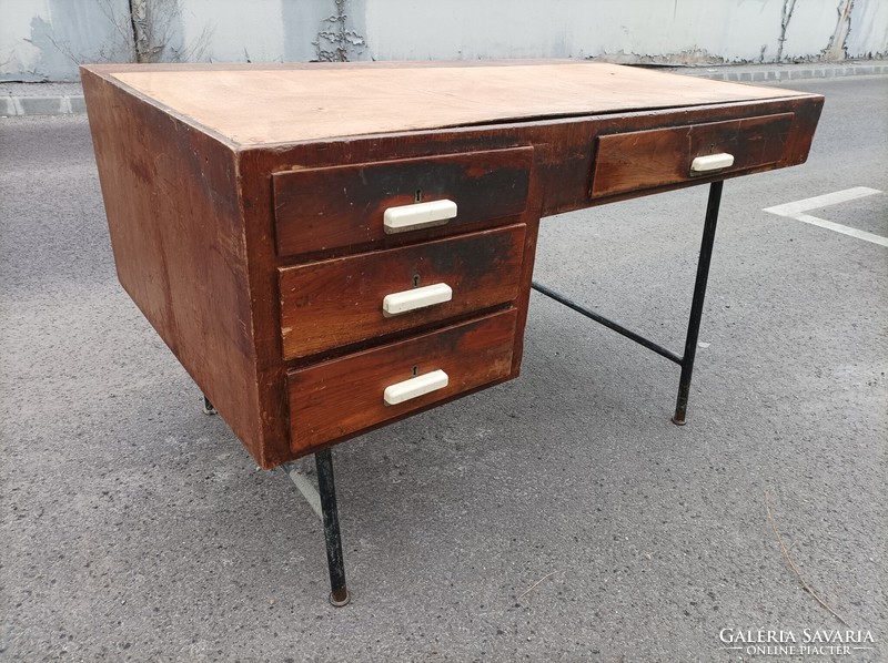 A combination of Art Deco, Bauhaus desk, metal plinth and walnut wood