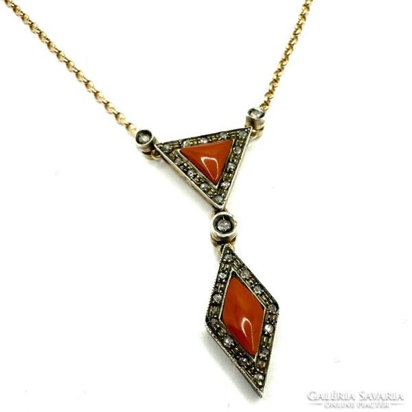 Art deco necklaces with coral and diamonds