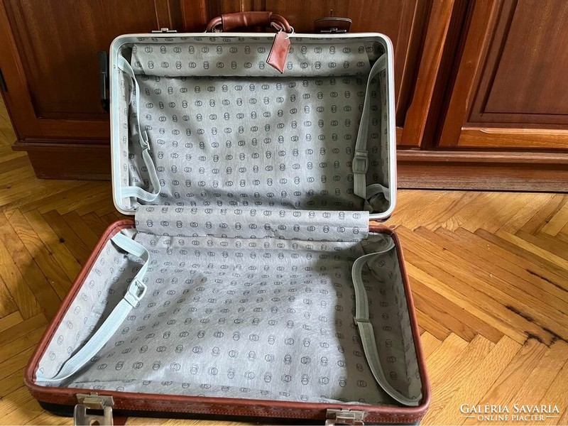 Retro striped black-brown buckled suitcase 58x38x24cm panoramic brand