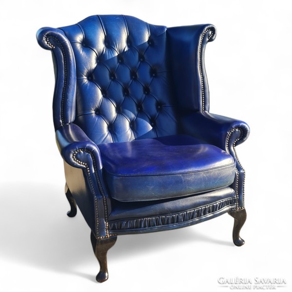 A807 original English chesterfield queen anne winged leather armchair