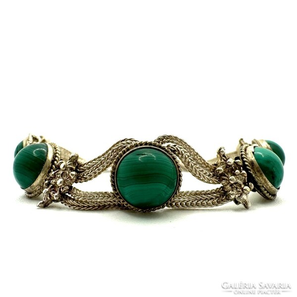 Old silver bracelet with malachite