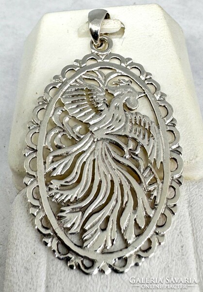 Silver rooster pendant, with a bird pattern, folk style 925 silver jewelry