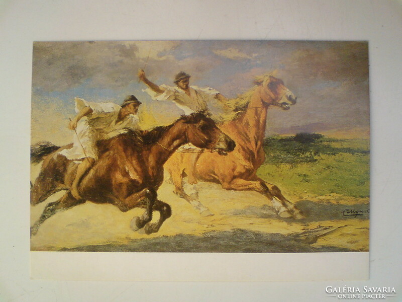 Celestine Pállya (1864-1948) lads on horseback. - Painting postcard