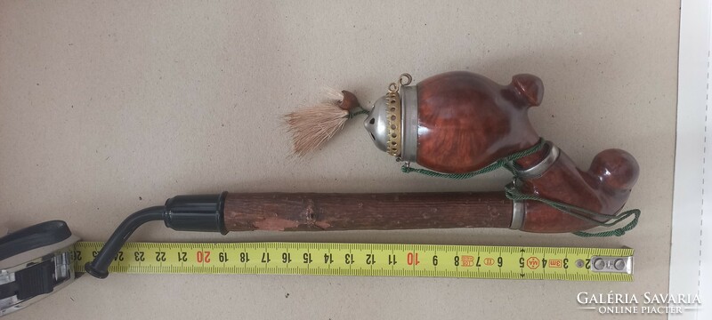 Rosewood pipe with wooden handle and plastic spout