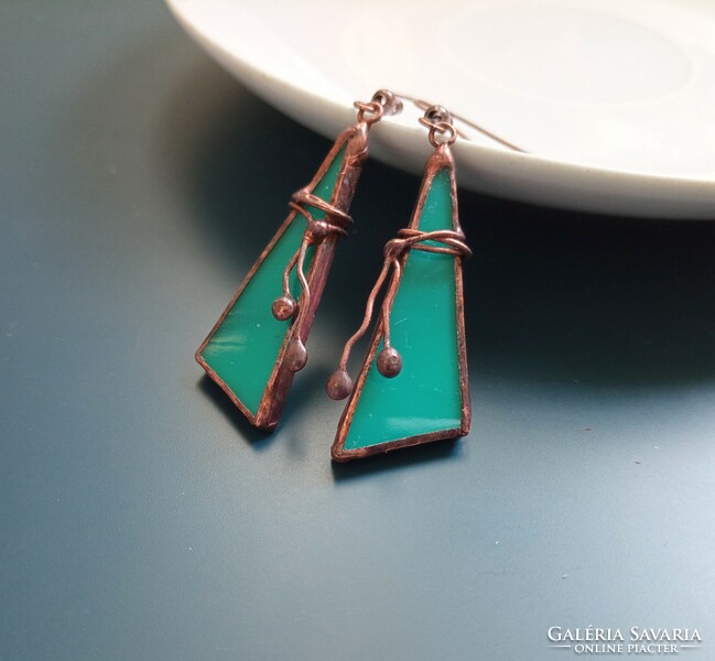 Handmade glass jewelry earrings made of turquoise glass