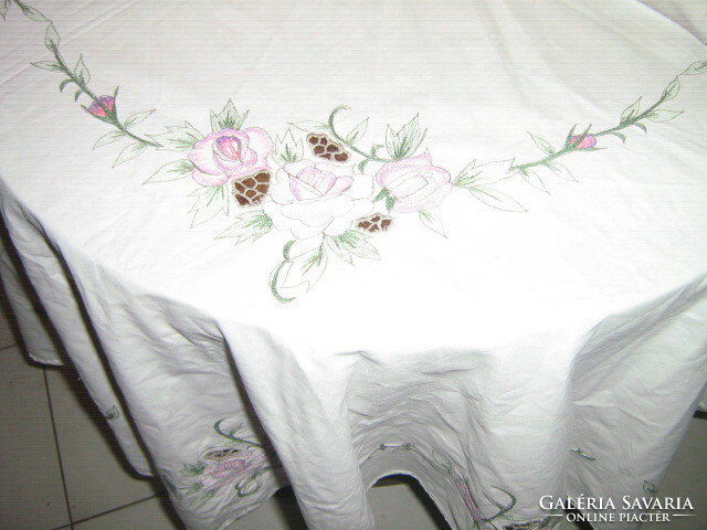 Beautiful vintage rosy round tablecloth