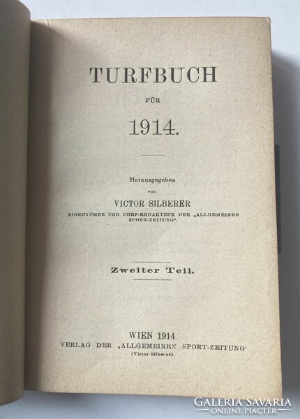 Turfbuch für 1914 - ritka kiadvány a monarchia lóversenyeiről