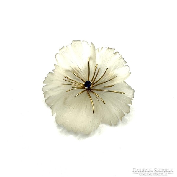 Carved rock crystal flower brooch