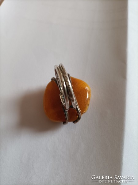 Handmade silver ring with butter amber.